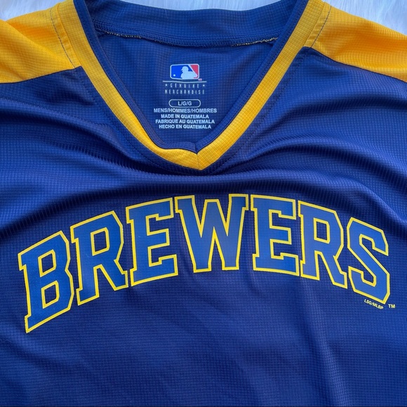 Brewers Large MLB Lightweight Baseball Jersey Waffle Knit Short Sleeve - Picture 2 of 7